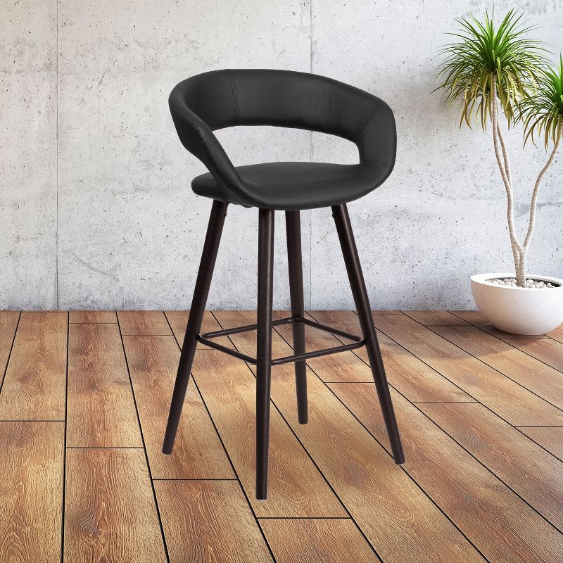 Flash Furniture Brynn Series 29'' High Contemporary Vinyl Rounded Back Barstool with Cappuccino Wood Frame, 2 of 11