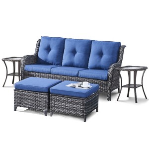 POCASSY 5 Piece Outdoor Conversation Furniture Set Wicker Sofa Seating Group with Cushions for Backyord, Garden, Pool - 1 of 4