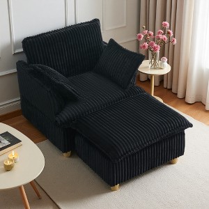 60" Corduroy Armchair with Detachable Ottoman and Pillows - 1 of 4