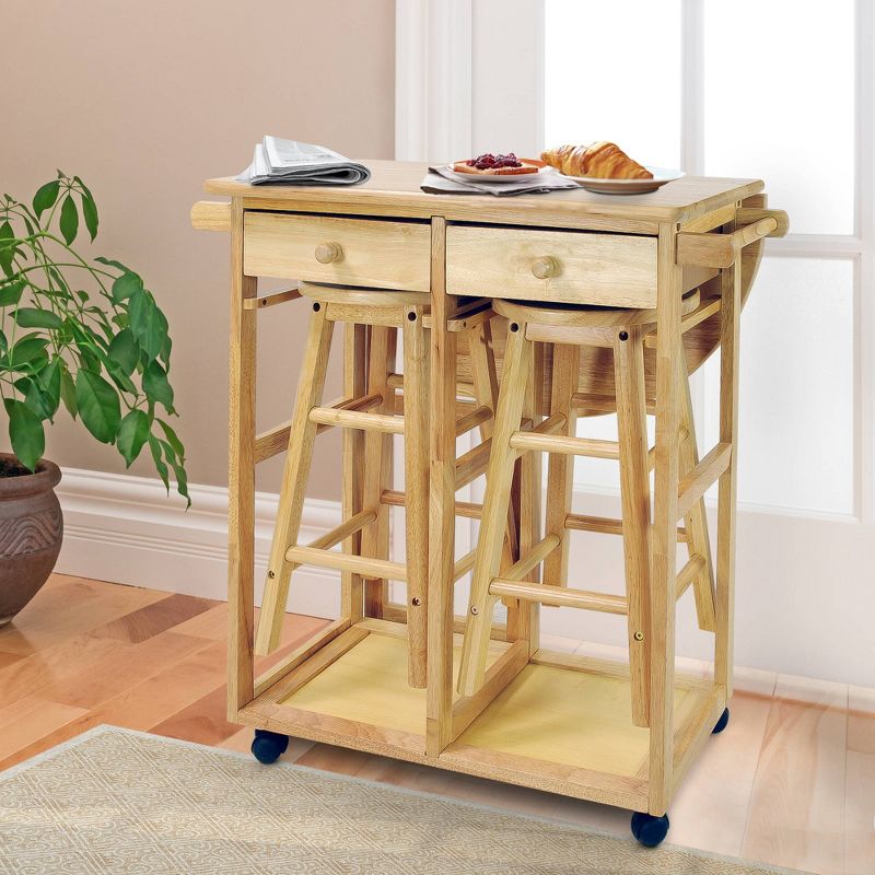Breakfast Cart with Drop Leaf Table & Stool Set - Flora Home, 5 of 11