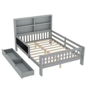 SEVOBAL Kids Bedroom Full Platform Bed With Chalkboard Headboard Storage Drawers Shelves No Box Spring Needed for Kids, Gray, 76.57"*18.7"*6.69" - 1 of 4