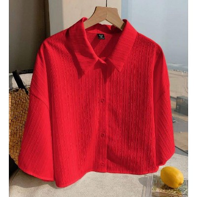 TIME HOLLOW Woven Textured Cropped Shirt