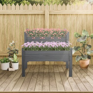 YONWAY 33.5"x33.75"x28.25" Raised Garden Bed, 2-Tier Elevated Wood Planter Box for Backyard, Patio to Grow Vegetables, Herbs, and Flowers, Gray - 1 of 4