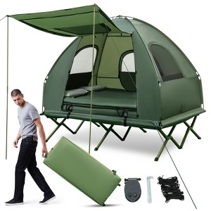 Gymax Folding Camping Tent Cots for Adults 5-In-1 Folding Tent Combo with Sunshade & Wheeled Bag Portable Elevated Tent with Air Mattress Air Pillow - 1 of 4