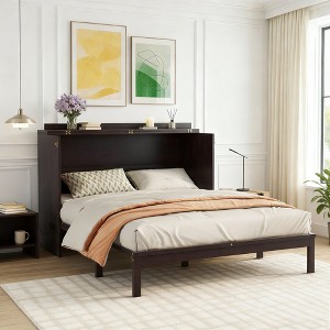 Luxystar Queen Size Murphy Bed with Large Drawer, Power Station and Rattan Panel for Livingroom and Small Apartments - 1 of 4