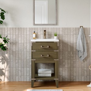 HBEZON Bathroom Vanity with Integral Resin Sink, Freestanding Modern Bathroom Cabinet with Soft Close Door, Rubber Wood, Gray - 1 of 4