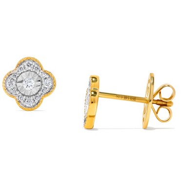 H.J. Namdar 0.15 ct tw Miracle Set Clover Halo Earrings 14K Two Tone Gold Natural Diamonds
