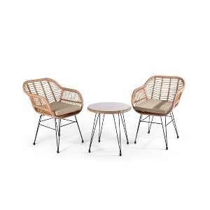 WestinTrends 3-Piece Wicker Outdoor Patio Conversation Set - 1 of 4