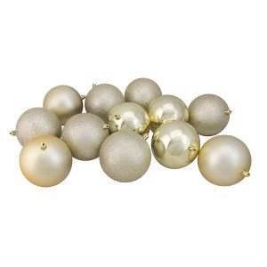 Northlight 12ct Shatterproof 4-Finish Christmas Ball Ornament Set 4" - Gold - 1 of 3