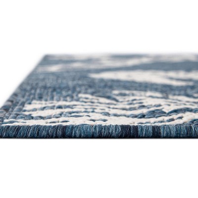 Navy Blue and Ivory Synthetic Coastal Outdoor Area Rug 4' x 6'