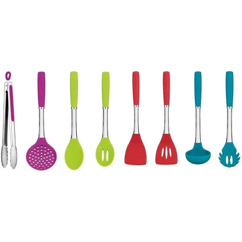 Silicone Collapsible Measuring Cups & Measuring Spoons 8-piece Set With  Blue Baking Spatula and Orange Cleaning Brush Tool 
