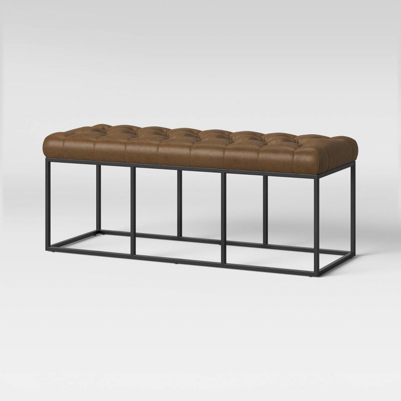 Trubeck Tufted Metal Base Bench Faux Leather Brown - Threshold&#8482;, 3 of 6