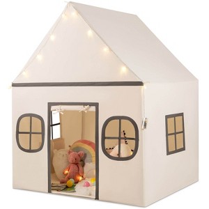 Honeyjoy Kids Play Tent with Padded Mat, Star Lights, Side Storage Bags, Door & Windows Beige/Brown/Pink - 1 of 4