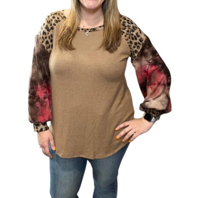 Women's Leopard Tie Dye Puff Sweater - honeyme
