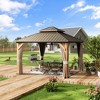Mondawe 12 ft. x 12 ft. Galvanized Steel Double Roof Cedar Wood Frame Hardtop Gazebo with Curtains and Netting - 2 of 4