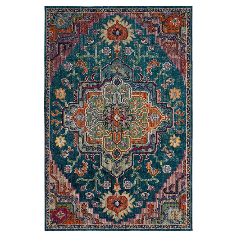 8'x10' Mavis Floral Loomed Area Rug Teal/Rose - Safavieh