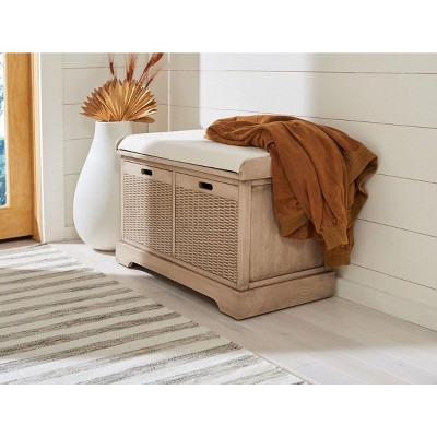 Landers Sand Cushioned Storage Bench with Dual Basket Drawers