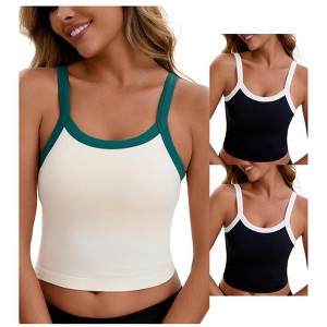 INSPIRE CHIC Women's 3 Packs Spaghetti Strap Camisole Sleeveless Contrast Color Cropped Tank Top - 1 of 4