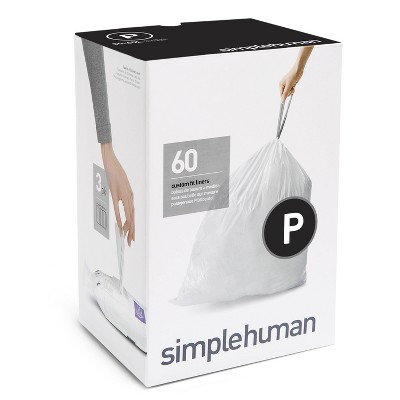 simplehuman 50-60L 60ct Code P Custom Fit Trash Bags Liner White