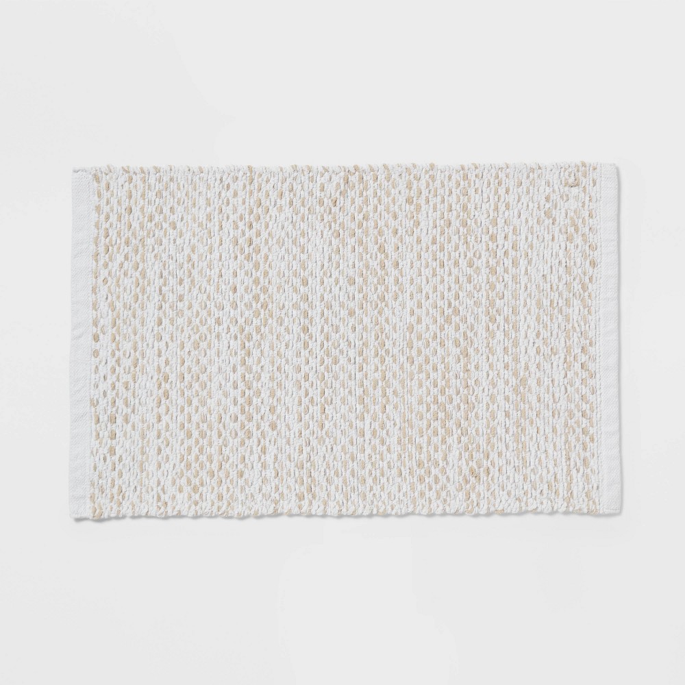 Photos - Bath Mat 20"x30" Chenille Bath Rug Tan/White - Threshold™