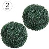 Solar Powered LED Faux Topiary Ball Pair Set of 2 Pre-lit Artificial Boxwood Balls with Rechargeable Battery Outdoor Greenery Decor by Pure Garden - image 3 of 4