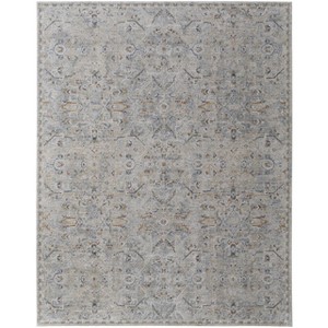 Ivory Tan and Blue Abstract Power Loom Worn Faded Area Rug With Fringe - 1 of 4