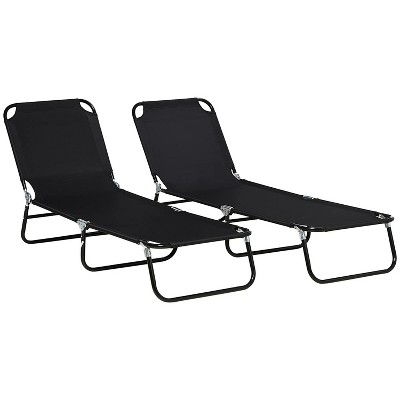 74'' 2 Piece Folding Chaise Lounge Pool Chairswith 5-Level Reclining Back, Steel Frame Black