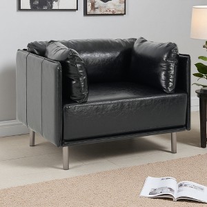 39" Vintage Lounge Chair with Solid Wood Frame, Steel Legs and Wide Cushions - 1 of 4