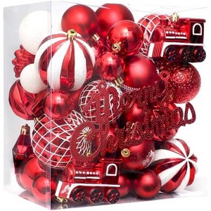 65 Pcs Christmas Ornaments Set,Plastic Christmas Plastic Decorative Baubles,Shatterproof Xmas Tree Ornaments - 1 of 4