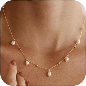 14K Gold Plated Layered Pearl Necklace - Women's Trendy Jewelry for Wedding & Birthday - 1 of 4
