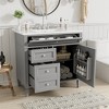 FAMYYT 36 in. Single Sink Freestanding Grey Bath Vanity with White Ceramic Top, Adjustable Shelf, 3-Drawers, Door Racks - 2 of 4