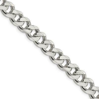 Black Bow Jewelry Men's 9mm, Sterling Silver Solid Flat Curb Chain Necklace