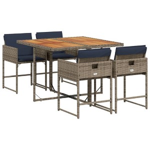 vidaXL Patio Dining Set with Cushions Table and Chairs Outdoor Gray Poly Rattan - 1 of 4