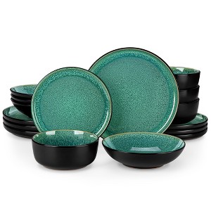 vancasso 16-Piece Green Kiln-Glazed Curved Edge Set for 4 - Nature-Inspired Dinnerware Collection - 1 of 4