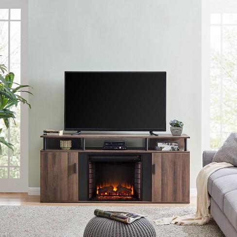 Lancourt Electric Fireplace Media Console Brown Black Aiden Lane