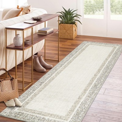 Indoor Modern Bordered Solid Color Area Rugs Ultra Soft Washable Low Pile Non Slip Carpet for Living Room Bedroom Thin Floor Mat