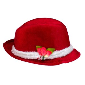 Fun World 3.5" Red and White Fedora with Plush Women Christmas Santa Hat - One Size - 1 of 4