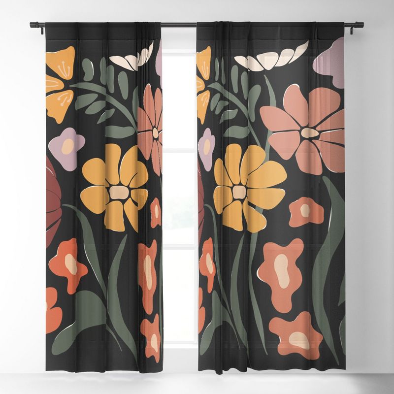 Miho TROPICAL floral night Single Panel Sheer Window Curtain - Deny Designs, 2 of 7