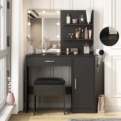 Makeup Vanity with Lighted Mirror & Lots Storage Cabinet, 3 Lighting Modes