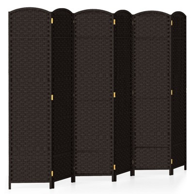 Tangkula 6-Panel Folding Room Divider Privacy Screen w/ Hand-woven Texture & Wood Frame