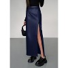 Women's 2025 Faux Leather Pencil Skirt - High Waist Slit Maxi for Office & Winter Fashion Navy Blue - 4 of 4
