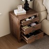 VYNXARIA Rustic Farmhouse Style Three-Drawer Solid Pine Wood Nightstand with Cup Pulls and Integrated Charge Station - 2 of 4