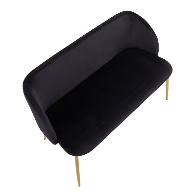 46" Black Velvet and Gold Steel Glam Bench