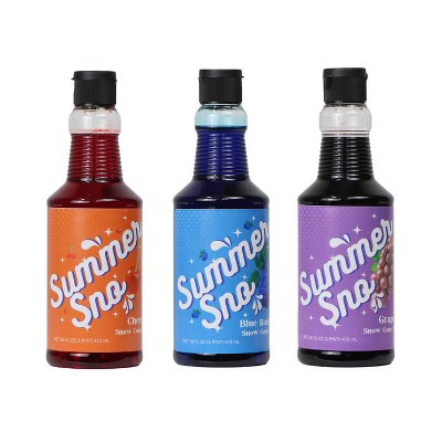 HomeStock Summer Sno Snow Cone Syrup 3 Pack - Blue Raspberry, Cherry, Grape