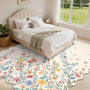 Coucheta Large Floral 9x12 Area Rugs for Living Room Bedroom, Soft Washable Scalloped Rugs with Non Slip Backing, Low Pile Stain Resistant Floral - 1 of 4