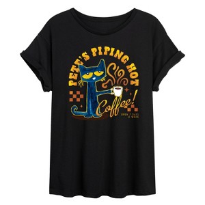 Women's - Pete the Cat - Piping Hot Coffee Oversized Graphic T-Shirt - 1 of 4