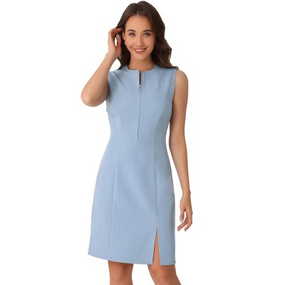 INSPIRE CHIC Women's Office Round Neck Sleeveless Zipper Front Midi Dress