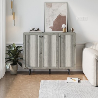 TIRAMISUBEST 3-Door Wood Sideboard - Adjustable Shelf Coffee Bar Cabinet