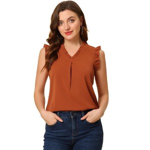 INSPIRE CHIC Women's Ruffled Sleeveless Work Business Vintage Blouses - 1 of 4