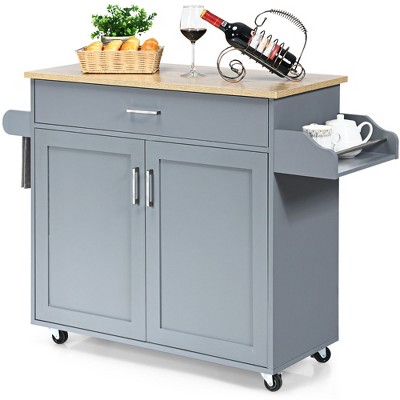 Costway Rolling Kitchen Island Cart Storage Cabinet w/ Towel & Spice Rack White\Black\Cherry\Gray